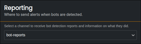 Reporting channel selector with a channel called bot-reports selected